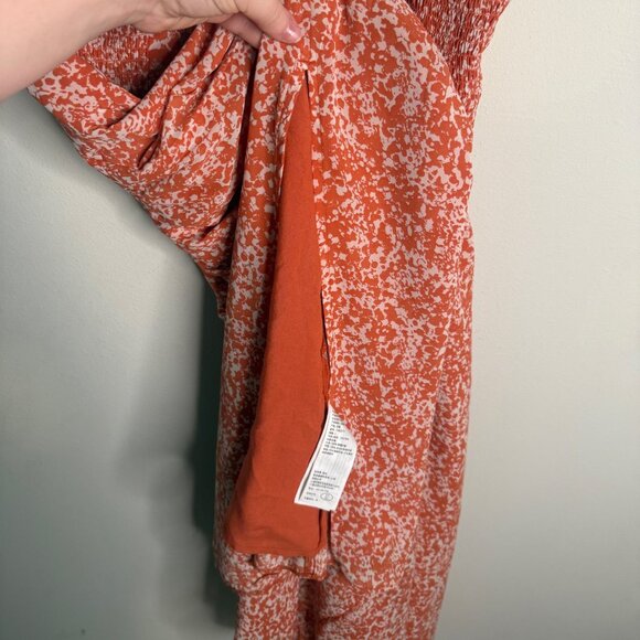Abercrombie & Fitch Women's Orange Floral Ruched Midi Dress - Size L Large - Picture 5 of 6